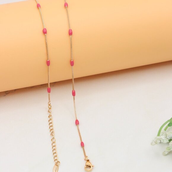 Elegant Rose Gold Beaded Necklace with Adjustable Chain, XPNL0336 - Picture 10 of 12